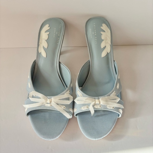 Caelynn Bell x Gianni Bini Meredith White Ribbon Detail Lake Blue Mules Shoes - Picture 5 of 9
